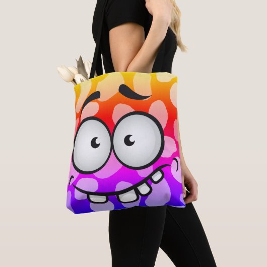 Grappig gezicht glimlachend kleurrijk abstract ora tote bag (Dichtbij)