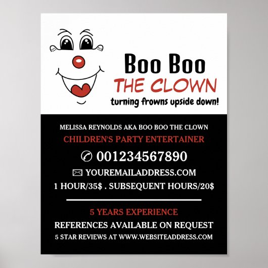 Grappig Gezicht, Kinderentertainer, Clown Reclame Poster (Voorkant)