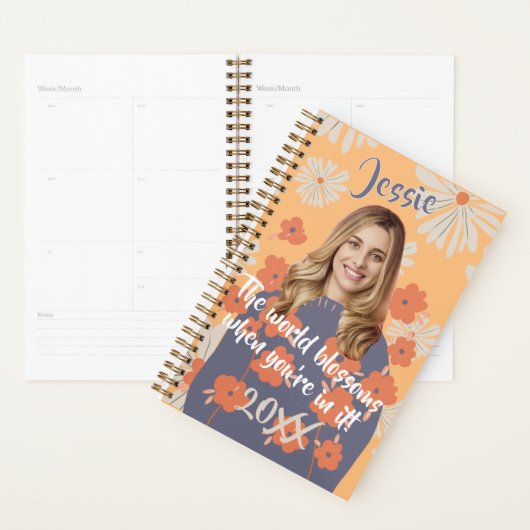 Grappig gezicht | Mooie Bloemenmeisje foto naam Planner (Display)