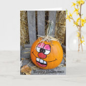 grappig gezicht op geschilderde Halloween pompoen Kaart (Gele Bloem)