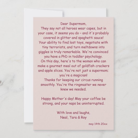 Grappig gezicht | Super Mon Moederdag Foto Leuke K Kaart (Achterkant)