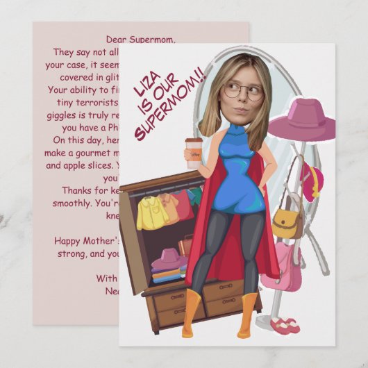 Grappig gezicht | Super Mon Moederdag Foto Leuke K Kaart (Voorkant / Achterkant)