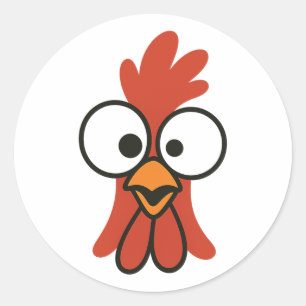 Grappig gezicht van een cartoon haan met glurende ronde sticker