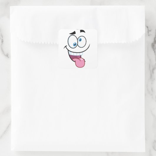 grappig gezicht vierkante sticker (Tas)