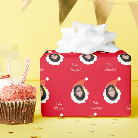 Grappig gezicht Vrolijk kerstfeest in het Spaans F Cadeaupapier (Verjaardagsfeest)