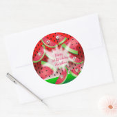 Grappig gezicht Watermeloen Ronde Sticker (Envelop)