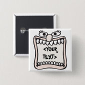Grappig Gezicht, <YOUR TEXT> Vierkante Button 5,1 Cm (Voorkant /achterkant)