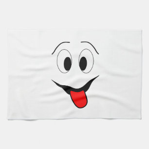 Grappig gezicht - zwart en rood. theedoek