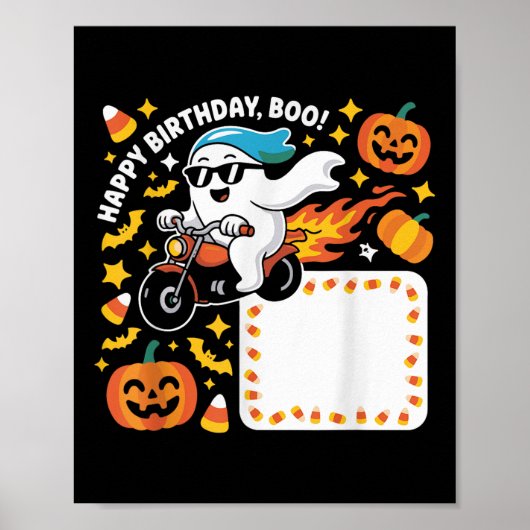 Grappig Ghost Biker Halloween ontwerp met vlammen Poster (Voorkant)