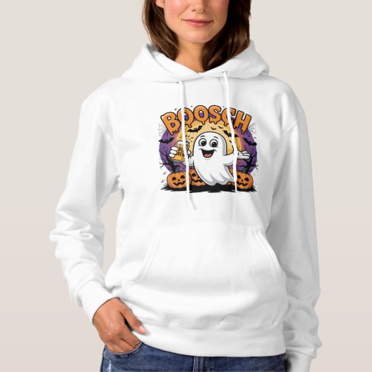 Grappig Ghost "Boosch" Halloween Ontwerp Hoodie (Voorkant)