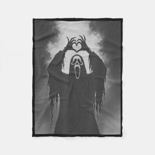 Grappig Ghost Hand Heart Sign Spooky Kostuum Hallo Fleece Deken (Voorkant)