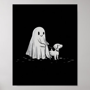 Grappig Ghost Walking Dog Spooky Seizoen Halloween Poster