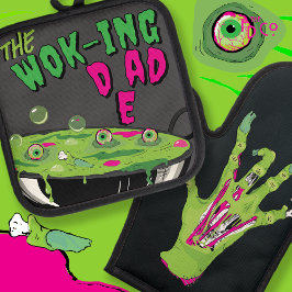 Grappig Ghoulishly Delicious De Wok-ing Dad Pun Ovenwant & Pannenlap Set