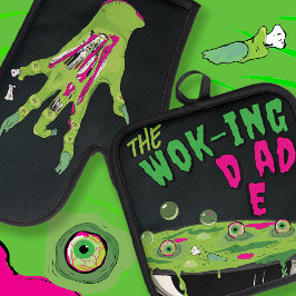 Grappig Ghoulishly Delicious De Wok-ing Dad Pun Ovenwant & Pannenlap Set