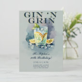 Grappig Gin n Grin Cocktail Party 30e Verjaardag Kaart (Staand voorkant)