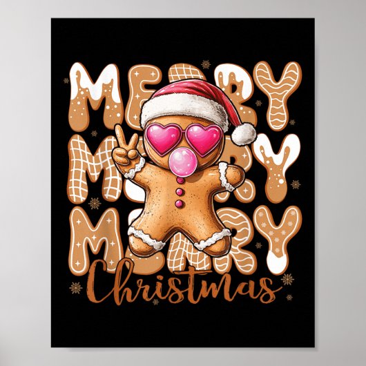 Grappig Gingerbread Cookie Peace Sign Merry Merry Poster (Voorkant)