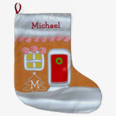 Grappig Gingerbread House Gepersonaliseerde Kinder Grote Kerstsok (Voorkant)