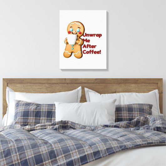 Grappig Gingerbread Kerst Koffie Canvas Muurkunst (Insitu (Slaapkamer))