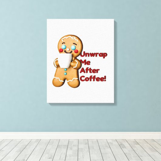 Grappig Gingerbread Kerst Koffie Canvas Muurkunst (Insitu (Houten vloer))