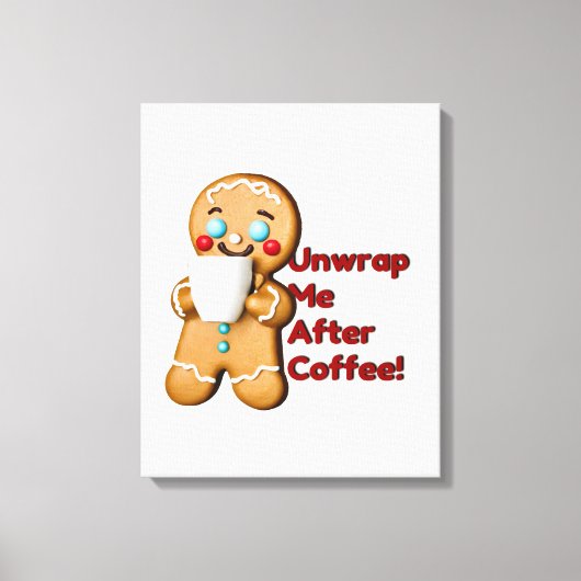 Grappig Gingerbread Kerst Koffie Canvas Muurkunst Afdruk (Voorkant)