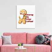 Grappig Gingerbread Kerst Koffie Canvas Muurkunst Afdruk (Insitu (Woonkamer))
