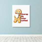 Grappig Gingerbread Kerst Koffie Canvas Muurkunst Afdruk (Insitu (Houten vloer))