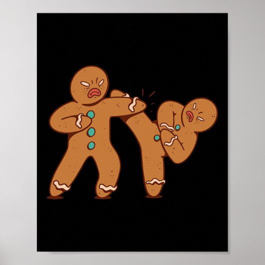 Grappig Gingerbread Man Karate Cookie Grappig Kers Poster (Voorkant)