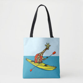 Grappig giraf zee kajakken tote bag