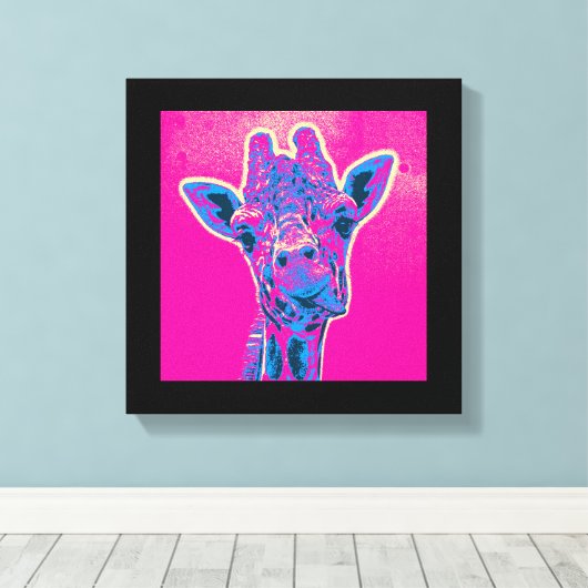 Grappig Giraffe die zijn tong uitkraakt Canvas Afdruk (Insitu (Houten vloer))