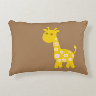 Grappig Giraffe geel bloemflora retro-patroon Accent Kussen