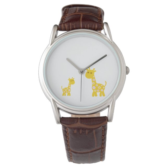 Grappig Giraffe geel bloemflora retro-patroon Horloge (Voorkant)