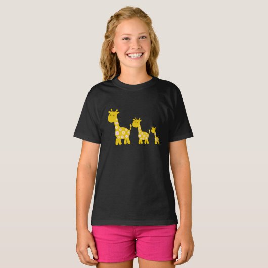 Grappig Giraffe geel bloemflora retro-patroon T-shirt (Voorkant volledig)