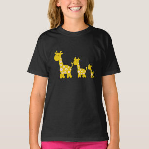 Grappig Giraffe geel bloemflora retro-patroon T-shirt