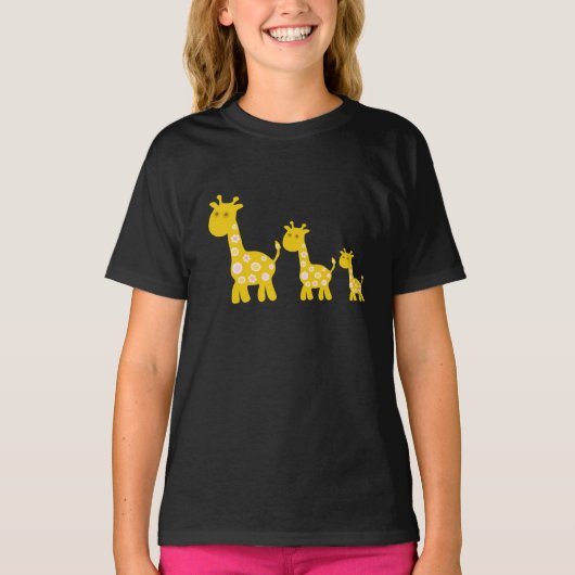 Grappig Giraffe geel bloemflora retro-patroon T-shirt (Voorkant)