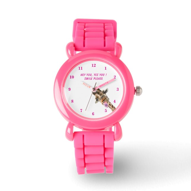 Grappig Giraffe horloge met tekst (Voorkant)