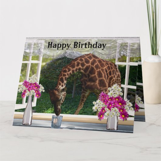 Grappig Giraffe in mijn raam, Jumbo Birthday Kaart (Voorkant)