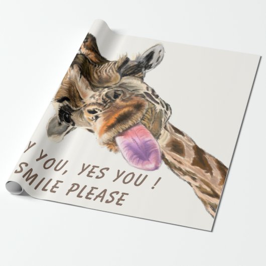 Grappig Giraffe inpakpapier - aangepaste tekst (Uitgerold)