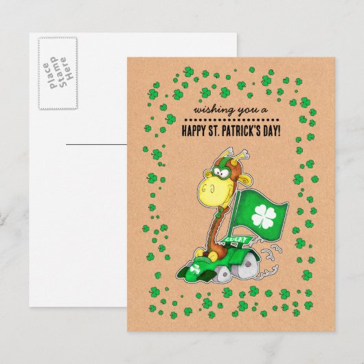Grappig Giraffe Kraft Paper St. Patrick's Day Briefkaart (Voorkant / Achterkant)