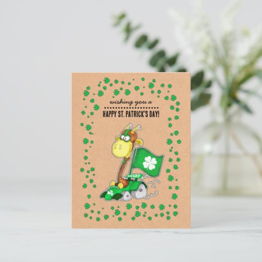 Grappig Giraffe Kraft Paper St. Patrick's Day Briefkaart (Staand voorkant)