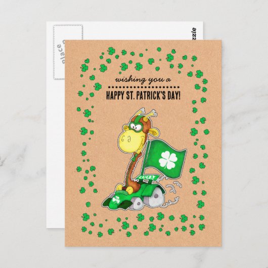 Grappig Giraffe Kraft Paper St. Patrick's Day Briefkaart (Voorkant / Achterkant)