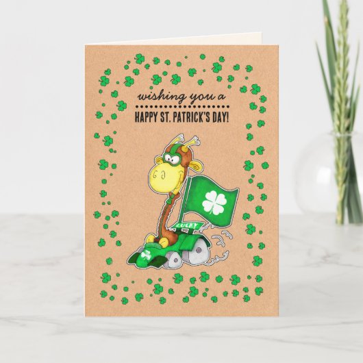 Grappig Giraffe Kraft Paper St. Patrick's Day Cust Kaart (Voorkant)