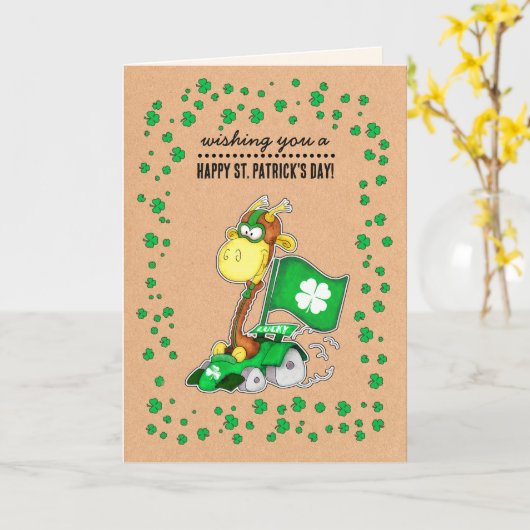 Grappig Giraffe Kraft Paper St. Patrick's Day Cust Kaart (Gele Bloem)