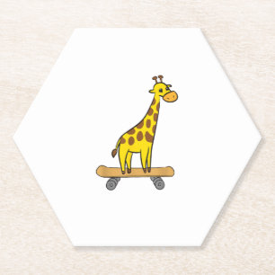 Grappig Giraffe Lover Giraffe Skateboard Kartonnen Onderzetters