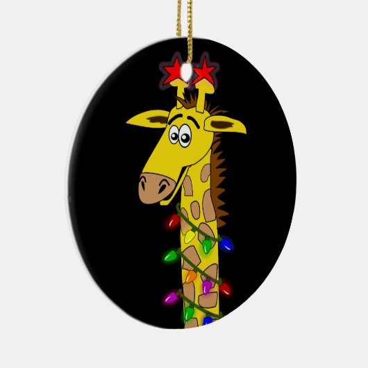 Grappig Giraffe met lichtflitskerst Keramisch Ornament (Rechts)