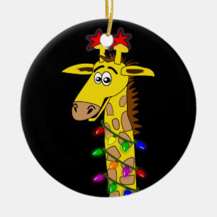 Grappig Giraffe met lichtflitskerst Keramisch Ornament