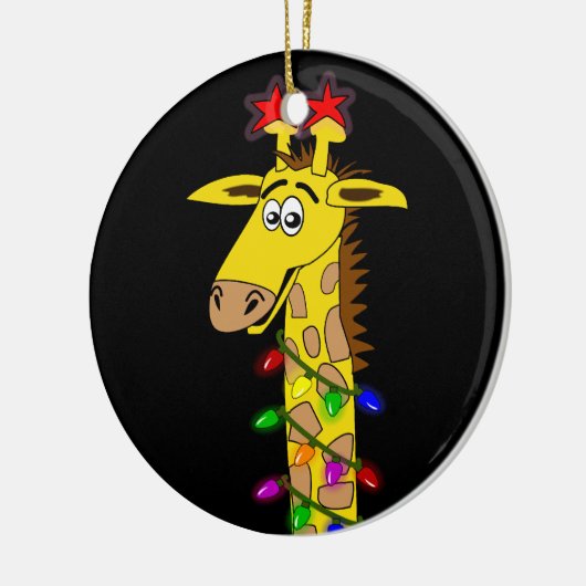 Grappig Giraffe met lichtflitskerst Keramisch Ornament (Links)