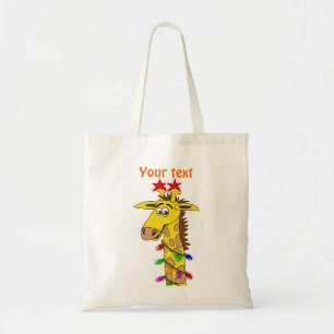 Grappig Giraffe met lichtflitskerst Tote Bag