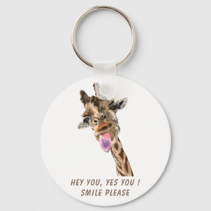 Grappig Giraffe Tongue Out en Playful Wink Cartoon Sleutelhanger