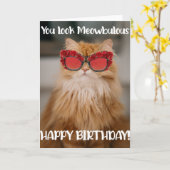 Grappig Glamoureus Cat Verjaardag Wenskaart Kaart (Gele Bloem)