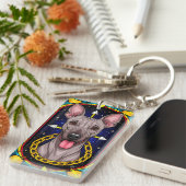 Grappig Glas in lood met een sterrenachtergrond Sleutelhanger (Voorkant Rechts)